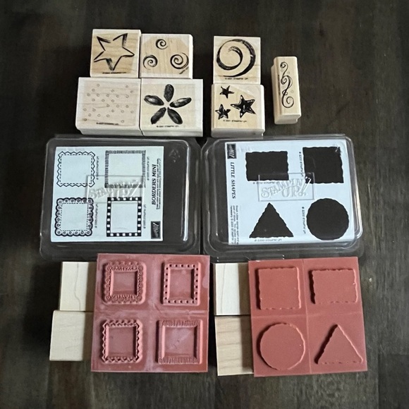 Stampin Up Lot Borders Mini, Little Shapes, More Rubber Stamps Wood Back 15 PCs - Picture 1 of 7